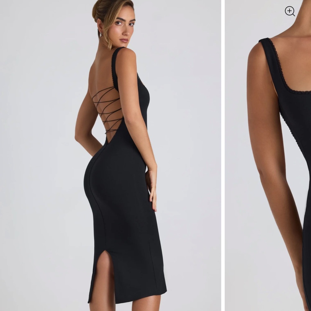 Modal Lace-Trim Midaxi Dress in Black
